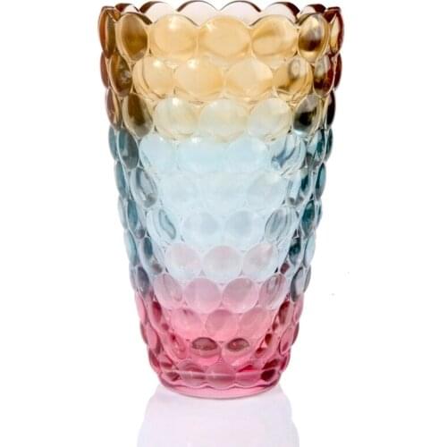 Cylindrical Crystal Glass Flower Vase Decorative Coloured Glaze Pitcher Houseware Handicraft Ornament for Room Decor and Present