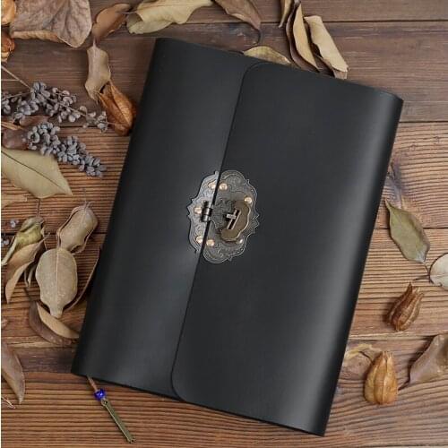 B5 Business Antique Lock Button Leather Notebook Hand Book Stationery