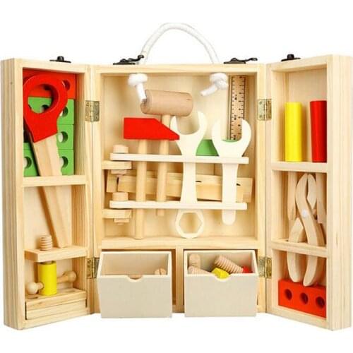 Children wooden nut toolbox service simulation Repairment Tool children pretend play toy