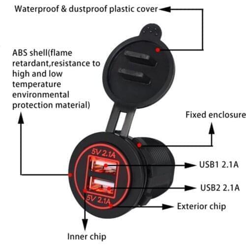 Dual USB Charger Socket Waterproof Power Socket 2.1A For Citroen C3 C4 C5 DS3 DS4 DS5 DS6 C1 C2 C6 C8 Fiat 500 Saab Renault