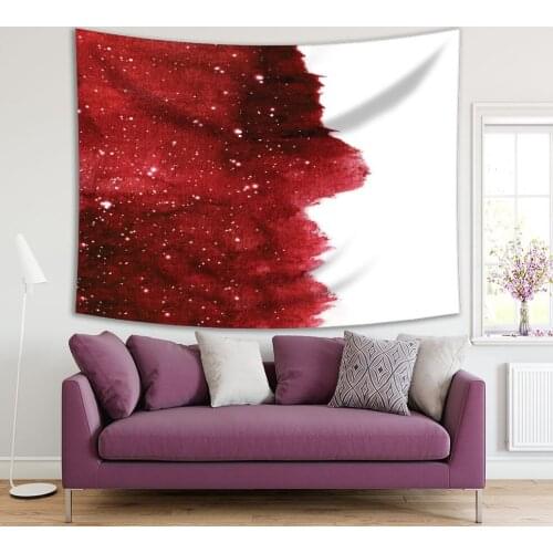 Tapestry Night Sky with Glowing Stars Cosmic Theme Contemporary Decorative Watercolor Artwork Red White