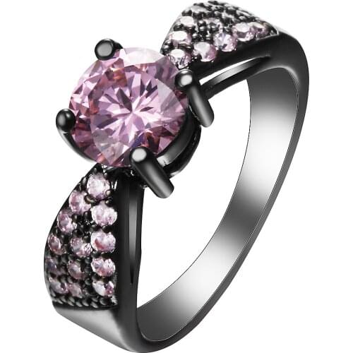 Hainon Fashion Round Shiny Pink Ring Women Charming Engagement Jewelry Black Gold Color Promise Rings Bijoux Femme Rings
