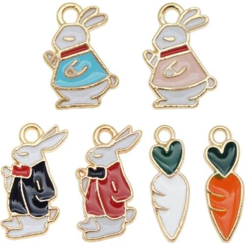 Julie Wang 6pcs Colorful Enamel Rabbit Animal Charms Carrot Pendant Mix For Women Bracelet Jewelry Craft Making Accessory