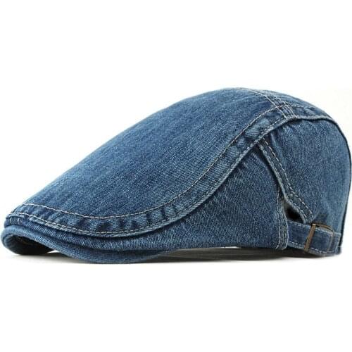 Spring Summer Solid Color Newsboy Caps Men Washed Denim Cotton Flat Peaked Cap Women Painter Beret Hats 13