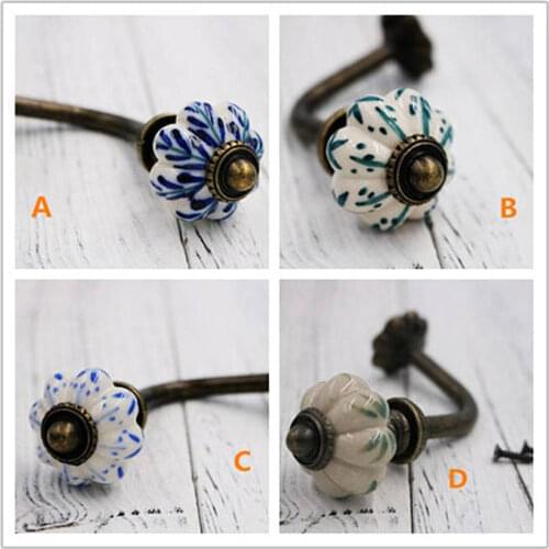 Curtain Tie Backs Hook Decorative Wall Hook Coat Hangers Ceramic Flower Pumpkin Hook Rustic Bathroom Towel Hook Antique Bronze