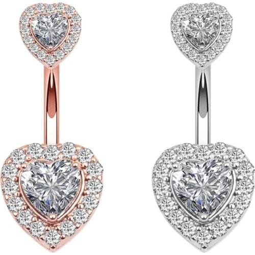 New Love Navel Ring Creative Zircon Buckle Belly Bar Body Piercing Jewelry Heart Crystal Rose Gold Belly Ring