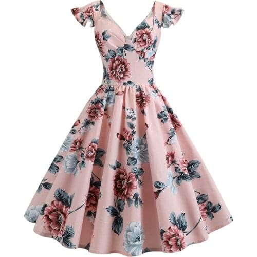 Short Sleeve Women Summer Floral Dress VD1432 High Waist 50s 60s Swing Retro Rockabilly Vintage Dress White Woman Dress