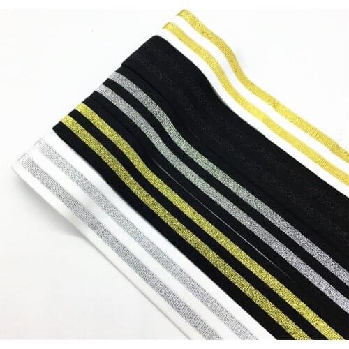1meter 4cm Gold Silver Stripes Nylon Elastic Band Ribbon Soft Belt Tension Elastic Waistband DIY Sewing Clothes Bags Accessories
