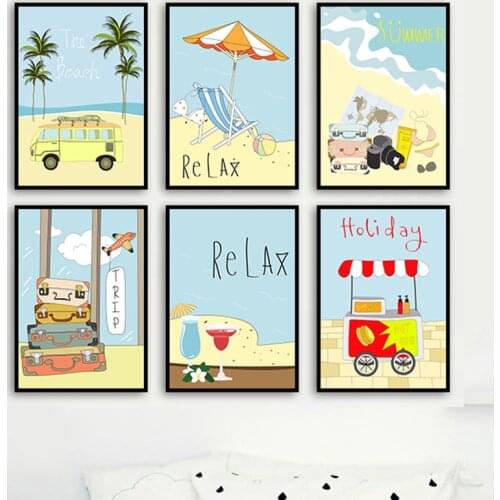 Sea Beach Chair Wave Van Sky Palm Sunglasses Wall Art Canvas Painting Nordic Posters And Prints Wall Pictures Kids Room Decor
