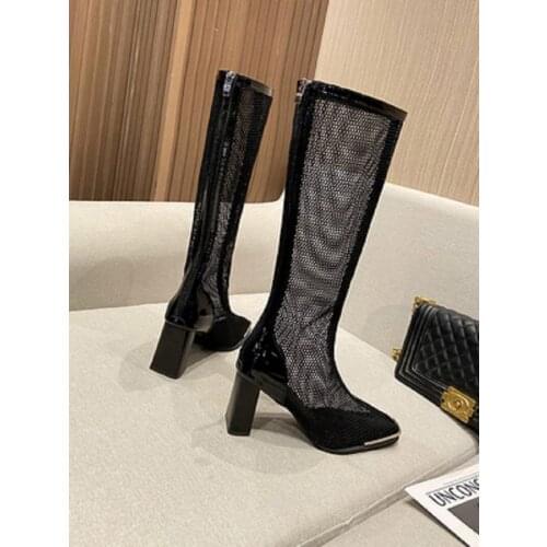 Hot Sale Ladies Martin Boots Summer Thin Fashion Mesh Gauze Hollow Comfortable High Heel Temperament Long Barrel Knight Boots