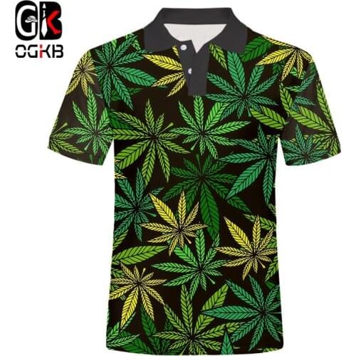 OGKB Maple Leaf Polo T Shirts Men Tshirt Man Green Leaf 3D Print Streetwear Weed Plant Polo Shirt Plus Size Harajuku Clothing