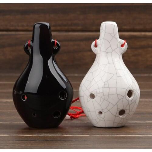 Crackle Pattern Ocarina 6 Holes Simple Ethnic Style Traditional 11*6.5CM Orff Musical Instruments for Beginner with Hanging Rope