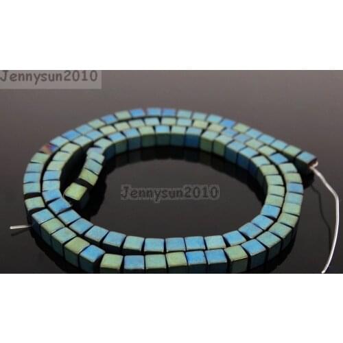 Natural Matte Hematite Healing Gems Stones Square Cube 2mm Beads Non Magnetic Metallic Green 16'' Jewelry Making 10Strands/Pack