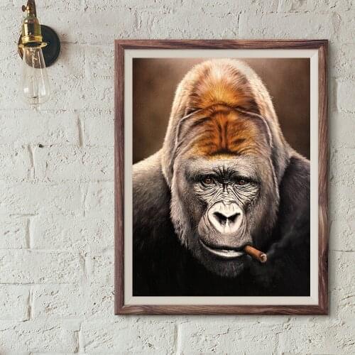 Monkeys Gorilla Snout Glance Cigar Pictures Living Room Wall Art Decor Animal No Frame Poster Oil Painting Decoration