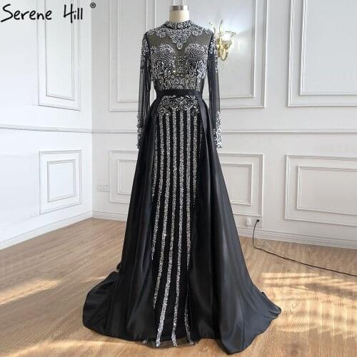 Luxury Muslim Black With Over Skirt Mermaid Long Elegant Evening Gowns Dresses For Woman BLA71011 Serene Hill