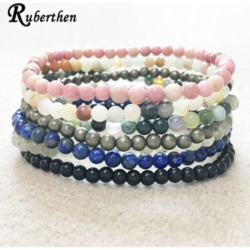 Ruberthen 4 mm Mini Gem Stone 7 Chakra Bracelet Set Natural Black Tourmaline Pyrite Bracelet Rhodonite Energy Bracelet For Women