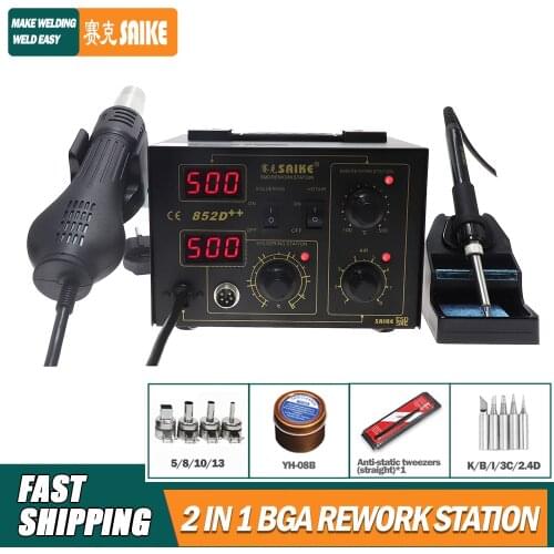 SAIKE 852D++ 852D 2 in 1 SMD rework station hot air gun soldering station SOIC, CHIP, PLCC, BGA desoldering station