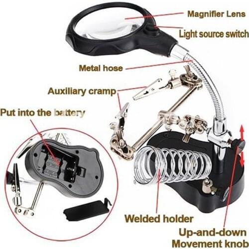3.5X 12X LED Magnifier with Light Soldering Stand MG16126-A for solder work magnifying glass