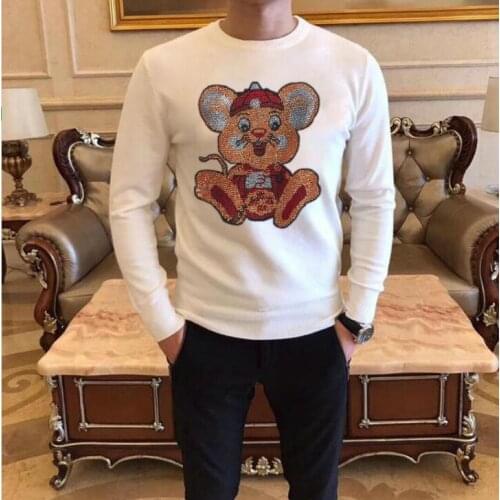 Top quality Sweater Men Hot drill Pullovers New Fashion Casual Sweater Autumn Winter Men Clothes Slim Fit Diamonds thin desig