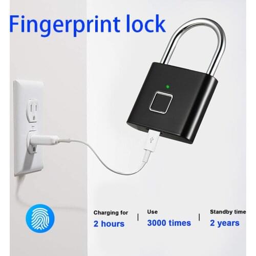 O10 Mini Smart Biometric Thumbprint Door Padlocks Rechargeable Door Lock Fingerprint Smart Padlock USB Keyless Quick Unlock