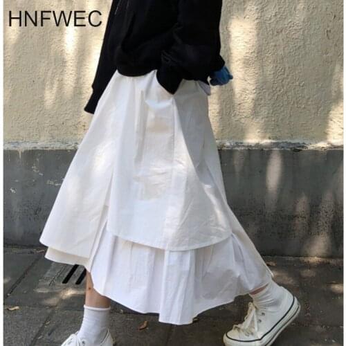 2020 Spring Summer New Arrivals A-line High Waist Button Solid Color Women Casual Ankle-lenght Loose Skirt V747