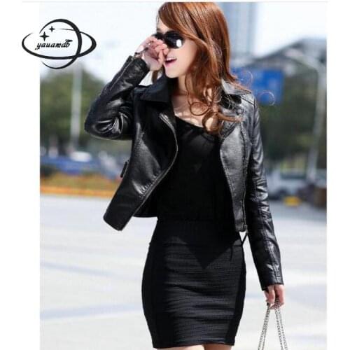 Yauamdb Women Faux Leather Jacket Spring Autumn Pu S-3xl Female Coat Clothing Zipper Ladies Motorcycle Short Outerwear Ly38