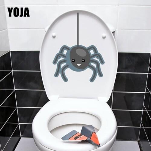 YOJA 17.3X23.4CM Funny Toilet Wall Sticker Decal Living Room Home Decor Personality Cartoon Spider T5-1305