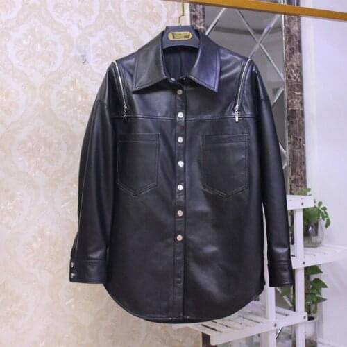 Korean Style loose womens leather coat spring autumn 2021 high quality genuine leather jackets C283