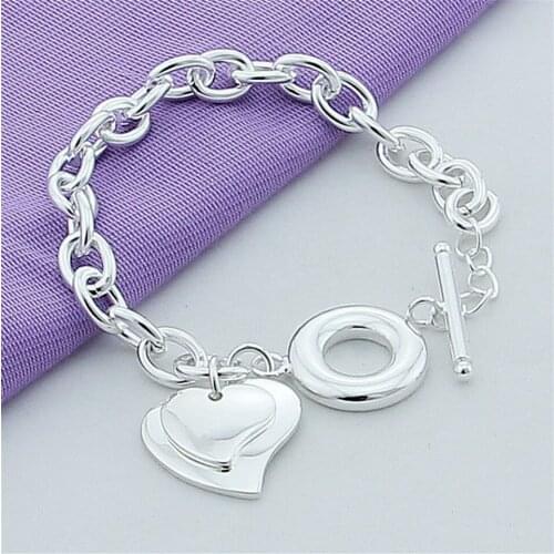 NEW 925 Silver Delicate Double-Heart TO-clasp Bracelet For Women Wedding Engagement Birthday Anniversary Fashion Jewelry