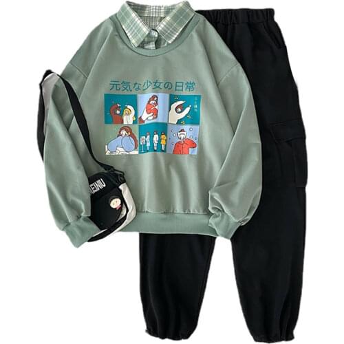 2021 autumn Womens 2 Piece Set kawaii cartoon Sportswear Suits Casual loose full Sleeve women thin sweatshirts Two Piece Sets