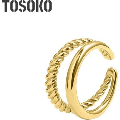TOSOKO Stainless Steel Jewelry Double Layer Overlay Ring With Smooth Thread Personality Ring For Women BSA123