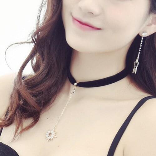 Punk Sun Moon Pendant Necklace Boho Geometric Crystal Necklaces for Women Girl Waterdrop Opal Collar Choker Necklace Women