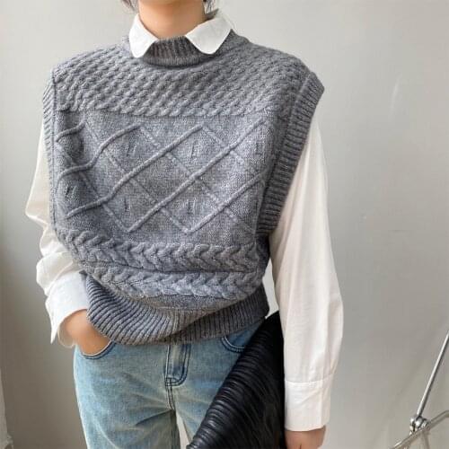 Autumn and winter waistcoat womens sweater casual solid color high neck sleeveless loose sweater