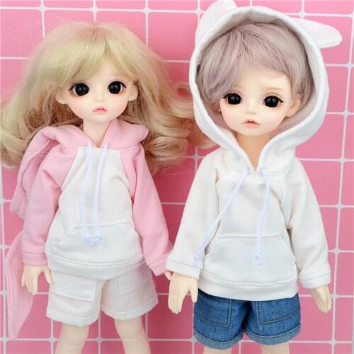 1/6bjd baby clothes casual hooded sweater rabbit ears color matching hoodie coat for yos, 30cm SD DD doll clothes accessories