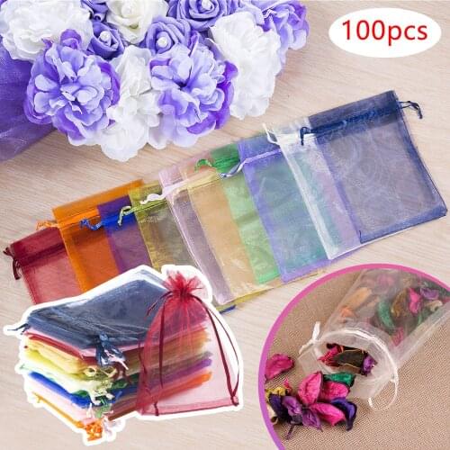 100pcs Sheer Transparent Chiffon Organza Bags Christmas Halloween Wedding Birthday Party Candy Gift Boxes Jewelry Packaging Bags