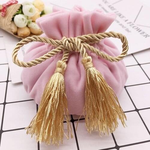 100pcs Wedding supplies candy Tassel velvet sugar bag custom with bottom no side rope round bottom girdle mouth jewelry bag