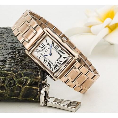2019 Luxury Womens Rectangele Rose Gold Alloy Quartz Watches Guou Waterproof Simple Watch For Woman Ladies Gilr Wrist Watch