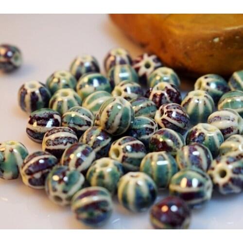 5pc/set Ceramic Beads Oval Scattered Small Watermelon Lantern Shape Retro Kiln Change 1.1 * 1
