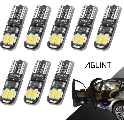 AGLINT 8PCS T10 CANBUS W5W 194 168 501 Error Free LED Car Bulbs For Dome Map Trunk Reading Interior Light White 6000k 12V