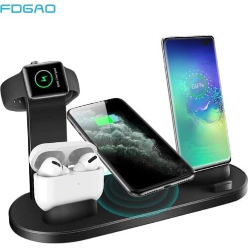 10W Qi Wireless Charger Dock Station 4 in 1 Fast Charging Stand For iPhone 12 11 XS XR X 8 For Apple Watch 6 5 4 3 2 Airpods Pro