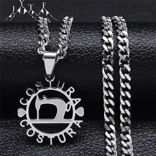 2021 Stainless Steel Cpstira Necklaces Pendants Women/Men Silver Color Sewing Machine Chain Necklace Jewelry acier N8001S02