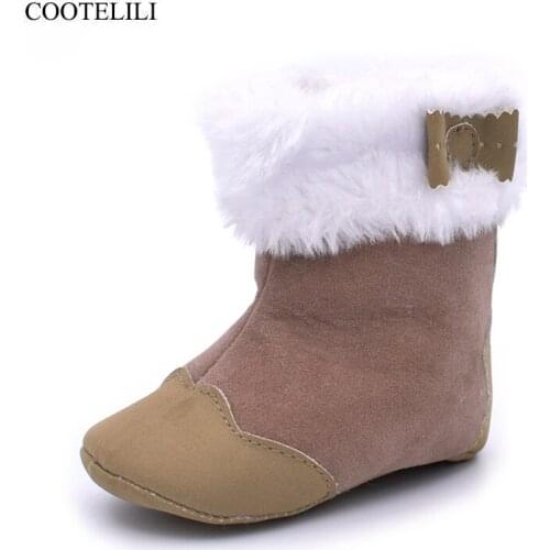 COOTELILI Anit-Slip Baby Girl Shoes Soft Bottom Newborn Infant Shoes Cute Bow Brown Baby Boots First Walker Shoes for 0-18m