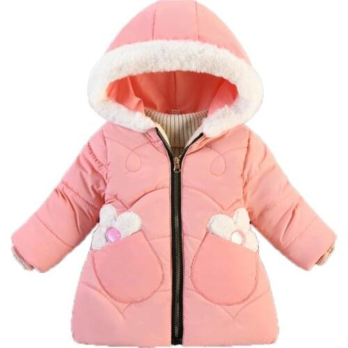 Baby Girls Thick Warm Jacket Outerwear For Kids Clothes 2-4 Years Coat 2021 Winter Fashion Girl Plush Zipped Hooded Jackets