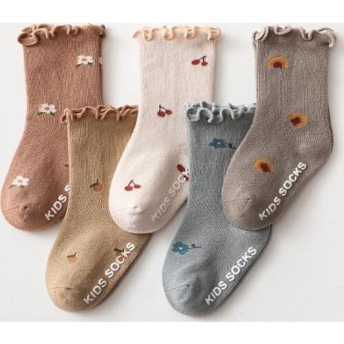 0-5 Years Toddlers Girls Frilly Socks Soft Cotton Baby Ankle Sock Flower Pattern Children Socks Anti Slip Infant Floor Sock