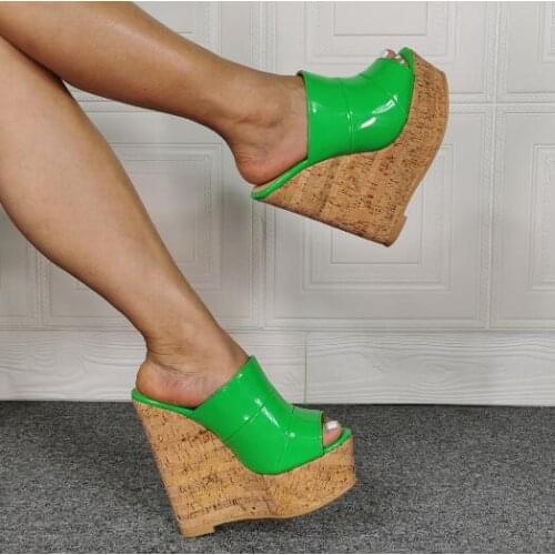 Dipsloot Summer Girls Green Platform Peep Toe Wedge Sandals Candy Color Sip On Casual Super Heels Sandals Shoes Big Size 47