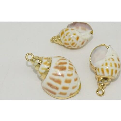 DIY Jewelry Making Vintage Natural W Mother of Pearl Shell Pendants Gold Plated Babylonia Shell Pendants