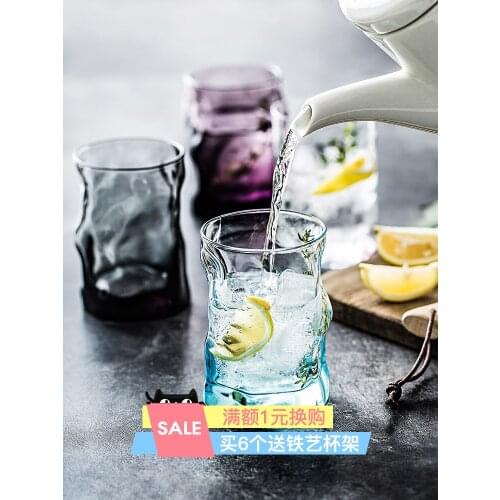 European glass household transparent water cup milk cup juice cup creative personality wavy color cup large