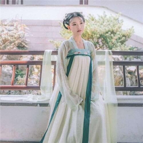 Chinese Ancient Folk Dance Women Fairy Dress Retro Tang Dynasty Princess Cosplay Stage Wear Asian Traditional Hanfu Green
