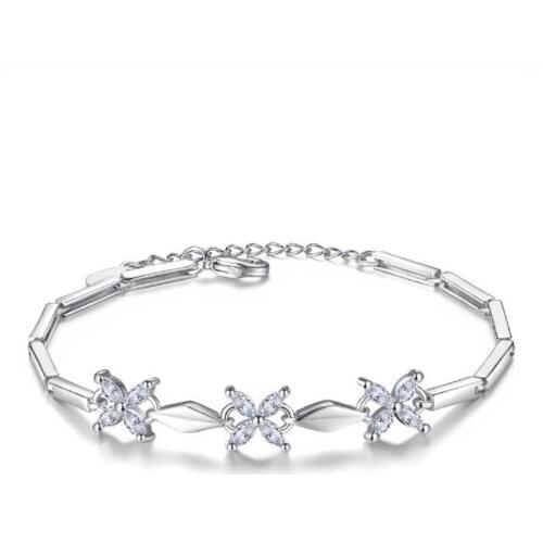 KOFSAC Romantic Female Bracelet Jewelry Fashion Lucky Four Clover Shaped White Crystal Zircon Charm Bracelets For Women/Girls