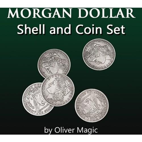 Morgan Dollar Shell and Coin Set (5 Coins + 1 Head Shell + 1 Tail Shell) Coin Magic Tricks Close Up Magic Illusions Gimmick Prop